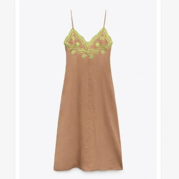 NWT Zara Embroidered Linen Slip Midi Dress size S - Picture 11 of 13